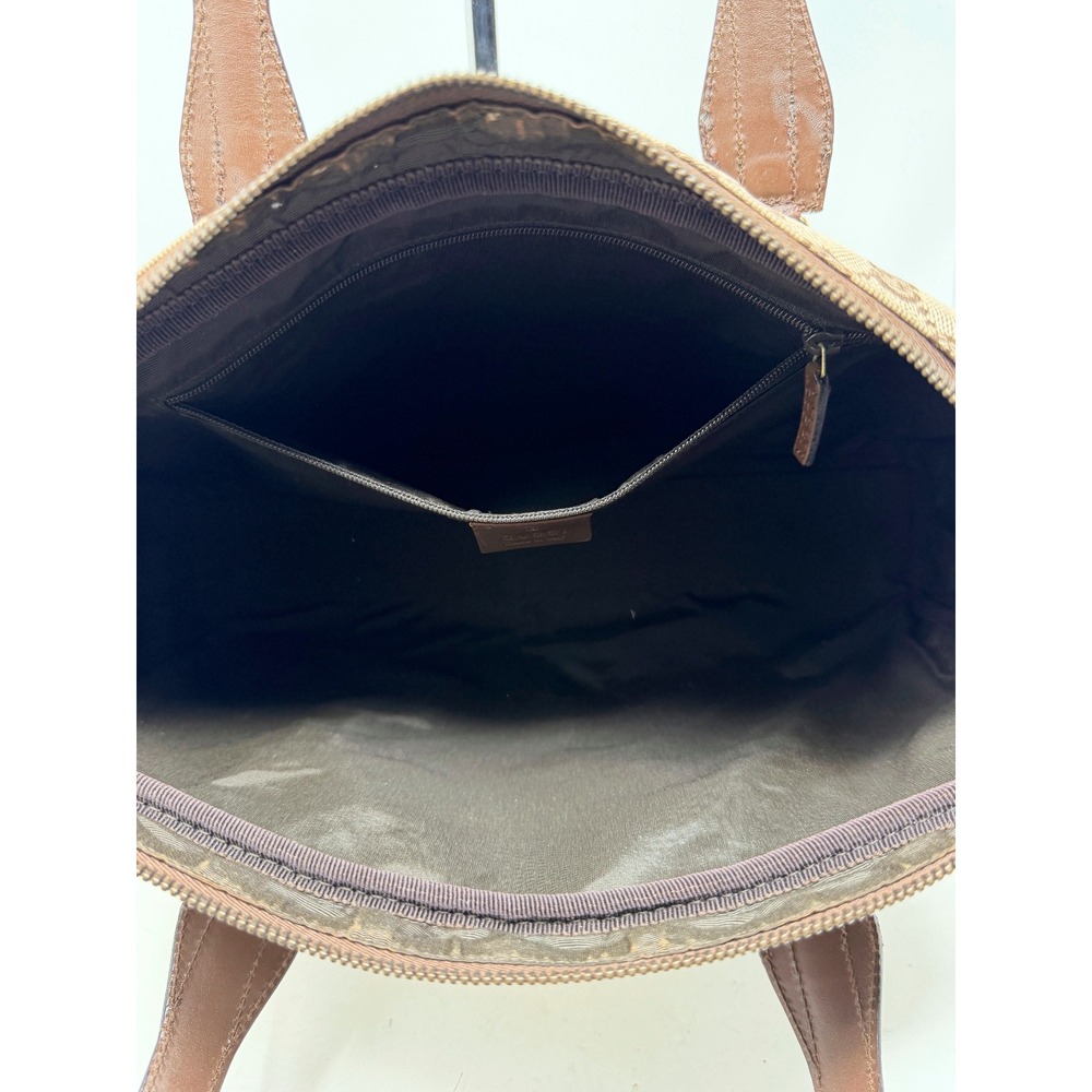 Gucci GG Monogram Canvas Shoulder Bag Brown Leather Vintage Y2K Tote - Picture 5 of 11